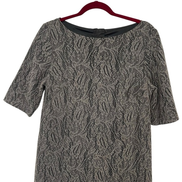 Adrianna Papell Charcoal Crochet Lace Overlay Knee Length Shift Dress Women’s 12 - Picture 2 of 8